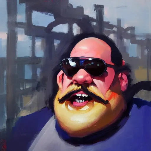 Prompt: greg manchess portrait painting of wario eggman, medium shot, asymmetrical, profile picture, organic painting, sunny day, matte painting, bold shapes, hard edges, street art, trending on artstation, by huang guangjian and gil elvgren and sachin teng