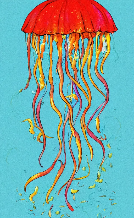 Image similar to jelly fish, autumn light, colorful, smoke, beautiful, by studio ghibli, crayons, digital art, concept art, sharp focus, illustration