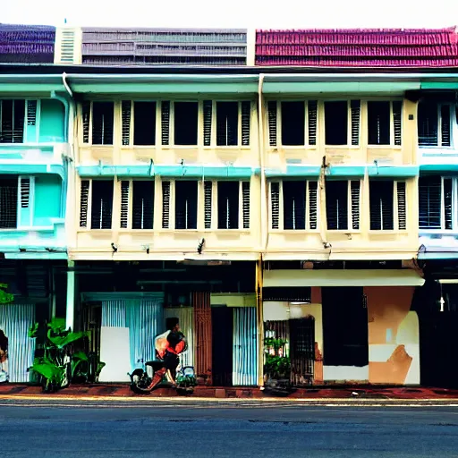 Prompt: a row of shophouses in singapore, art by laurie greasley