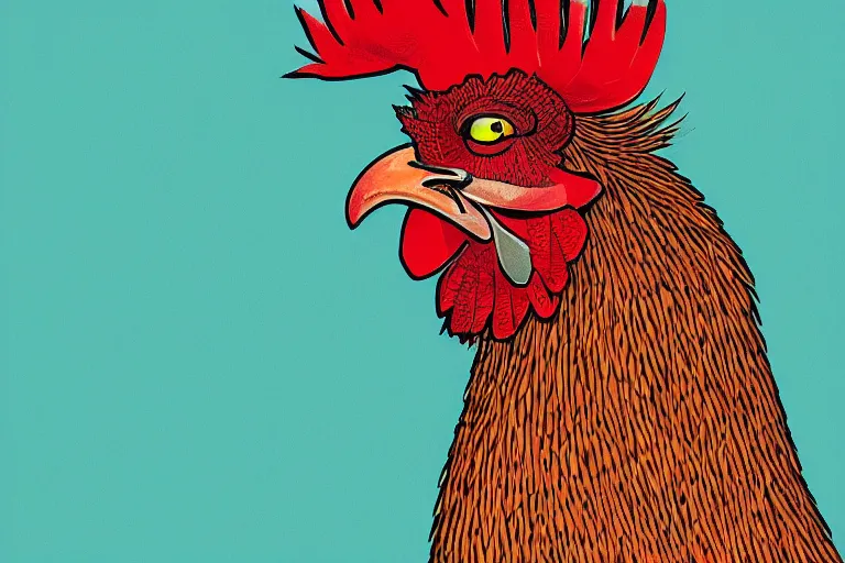 Prompt: illustration of a rooster, by liam cobb and studio ghibli, lively colors, portrait, sharp focus