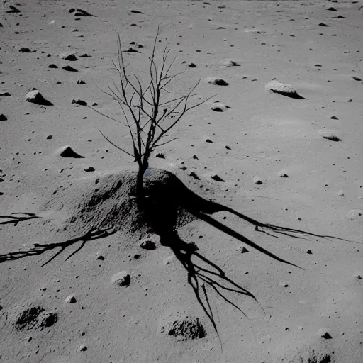 Prompt: a NASA photo of a single tree growing on the moon