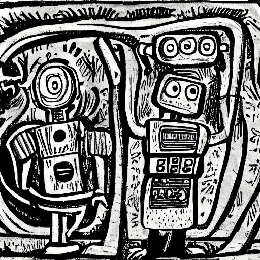 Image similar to caveman drawings. robot overlords