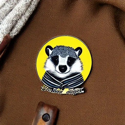 Prompt: cute badger in hufflepuff scarf sticker