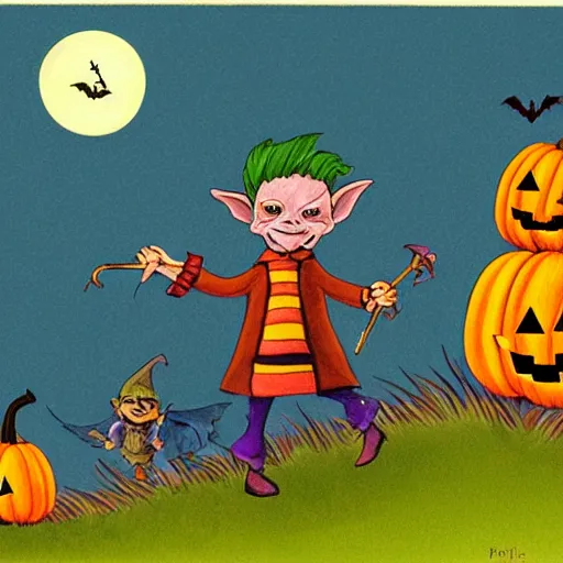 Image similar to halloween goblin illustration, childrens book, simple art by jack prelutsky