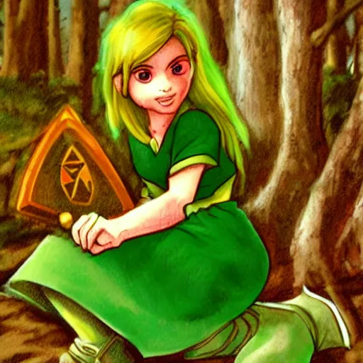 Prompt: illustration saria from ocarina of time in forest