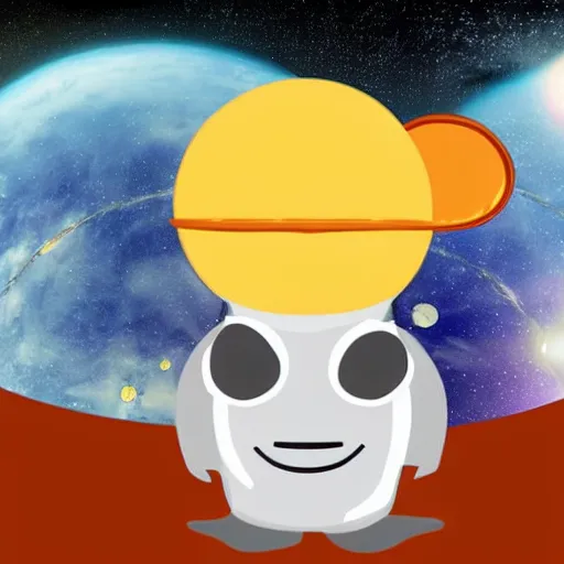 Image similar to a mouse dressed like an astronaut is on a planet made of cheese. a cute rocket ship is behind the mouse. There's a dreamy galaxy in the background.