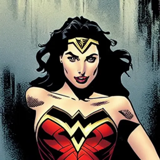 Image similar to Gal Gadot as wonder woman in a vertigo comic