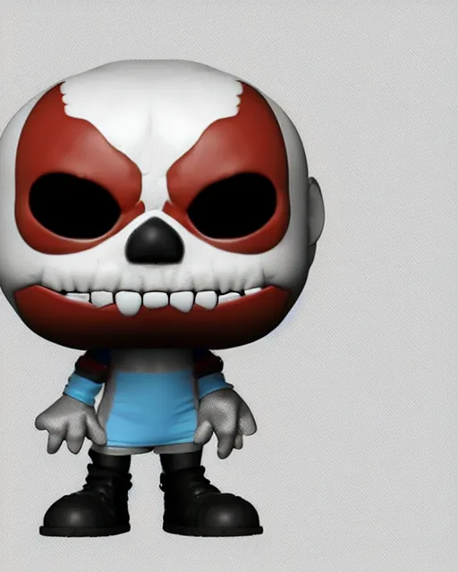 Image similar to full body 3d render of Sans as a funko pop, studio lighting, white background, blender, trending on artstation, 8k, highly detailed