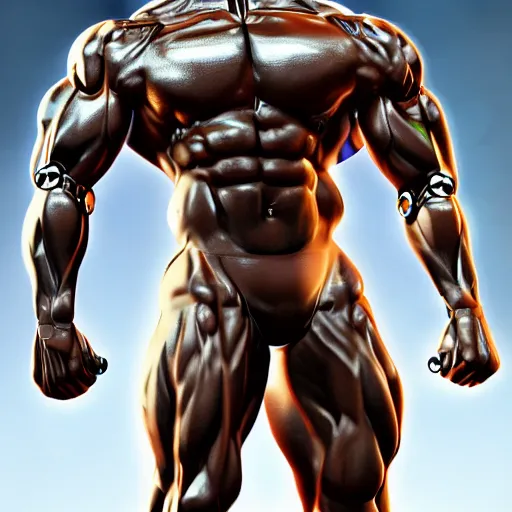 Image similar to a realistic detailed photo of a bodybuilder who is also a male android Chris Redfield, shiny skin, posing robotically, blank stare