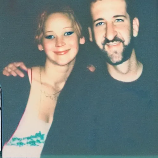 Image similar to found polaroid of my parents who look exactly like Jennifer Lawrence and Dustin Diamond