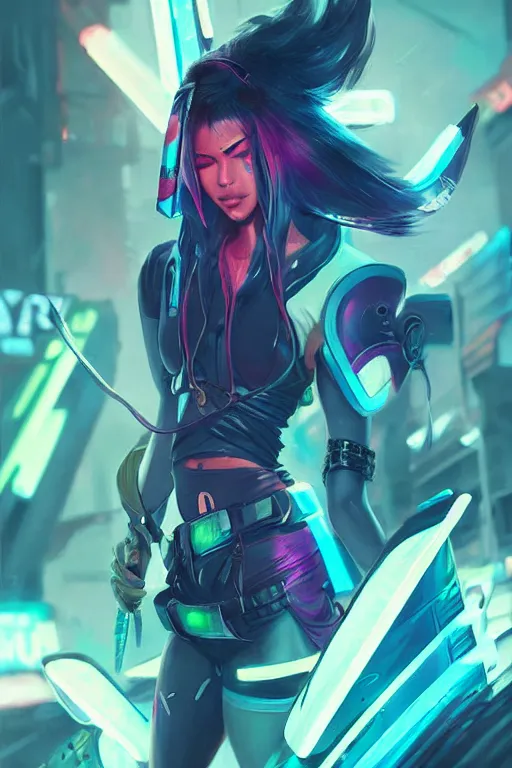 Image similar to akali from league of legends, cyberpunk futuristic neon. decorated with traditional japanese ornaments by ismail inceoglu dragan bibin hans thoma greg rutkowski alexandros pyromallis nekro rene maritte illustrated, perfect face, fine details, realistic shaded, fine - face, pretty face, masterpiece