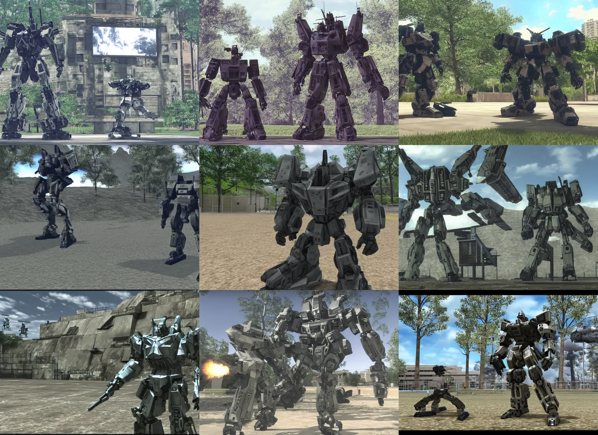 Prompt: color home video footage, an armored core playing in the playground
