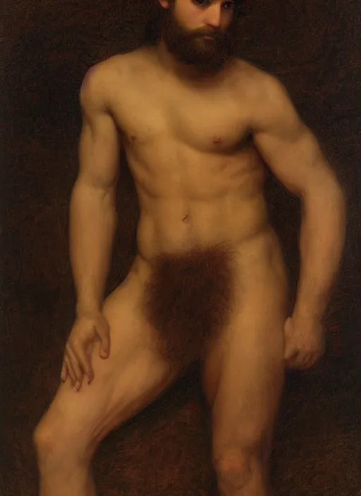 Prompt: Pre-Raphaelite young beautiful muscular brown-haired bearded muscular male, neon-light