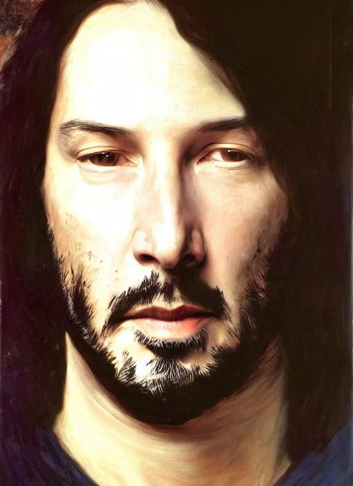 Image similar to a beautiful painting of keanu reeves by John Everett Millais and Dante Gabriel Rossetti and John Collier and john william waterhouse, pre-raphaelite, detailed, trending on artstation, hd, masterpiece