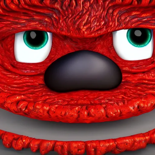 Image similar to a red monster made out of lava and fire with big cartoon eyes 3 d