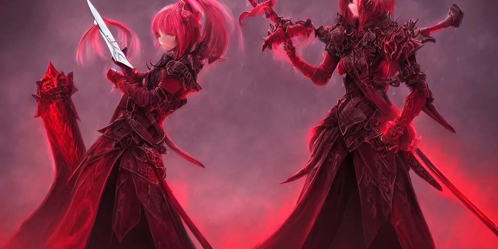 Image similar to 4k portrait of Crimson Abyss sheathing her sword