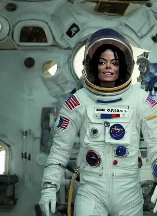 Image similar to film still of michael jackson as an astronaut in the movie the martian, full-shot, 4k