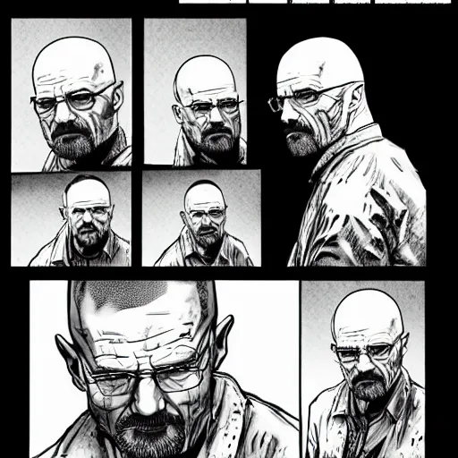 Image similar to Walter White in The Walking Dead, comic concept art
