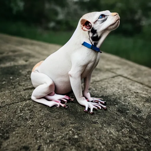 Image similar to a portrait photo of frog dog, award winning photography, 5 0 mm