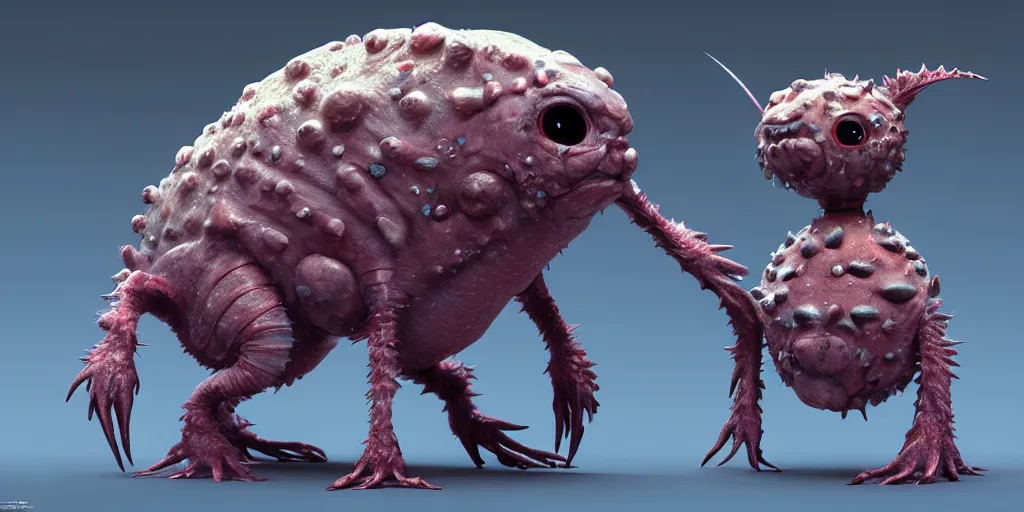 Prompt: a cute strange sci fi fauna creature design by neville page, ken barthelmey, sharp focus, trending on artstation, cinematic lighting, hyper realism, octane render, 8 k, hyper detailed, vivid, ultra detailed, highly detailed, zbrush, concept art, creature design