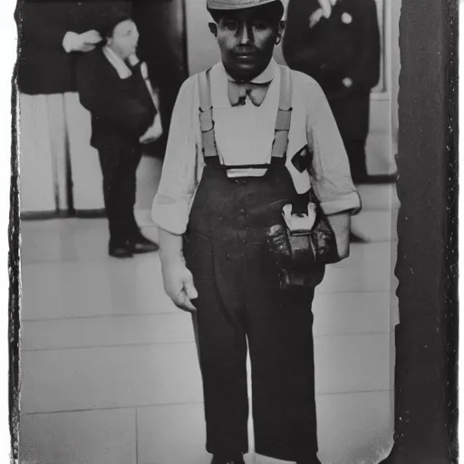Image similar to Nintendo's Mario in the immigration office on Ellis Island. Daguerreotype