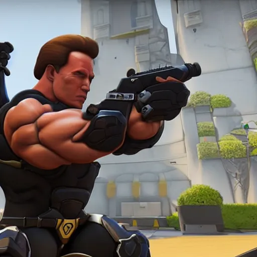 Image similar to a screenshot of arnold schwarzenegger in overwatch