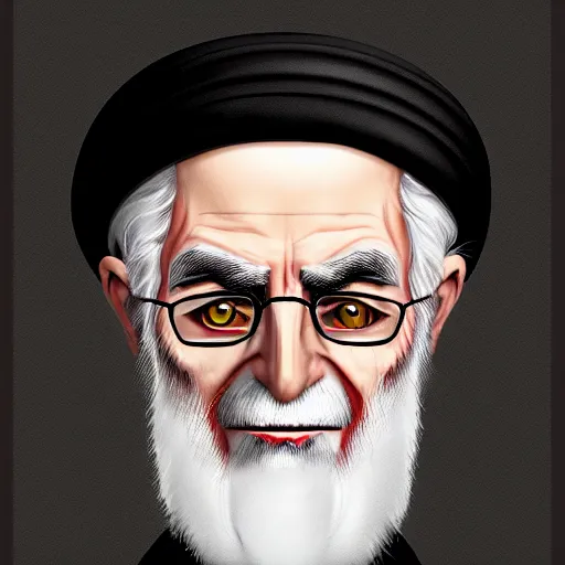 Image similar to potrait of khamenei looking like demon, miserable, horror, dark high detail, sharp high detail, artstation