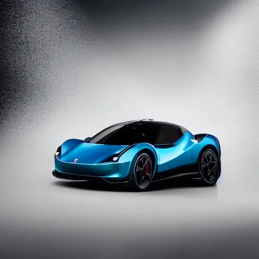 Image similar to a electric sport car designed by ferrari, outdoor magazine, ambient light, fog