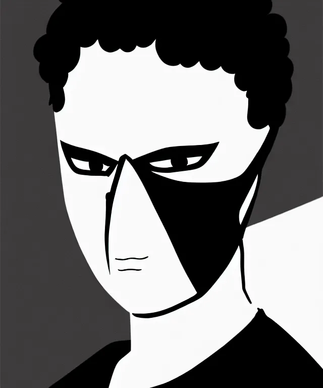 Image similar to white man with black fabric mask, short dark hair, true anatomy!, digital painting, style of akira anime