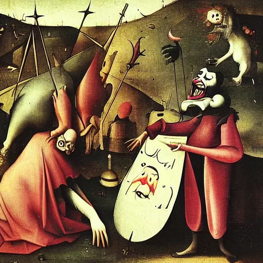 Image similar to the joker, drama, chaos by hieronymus bosch and zidislaw beksinsky