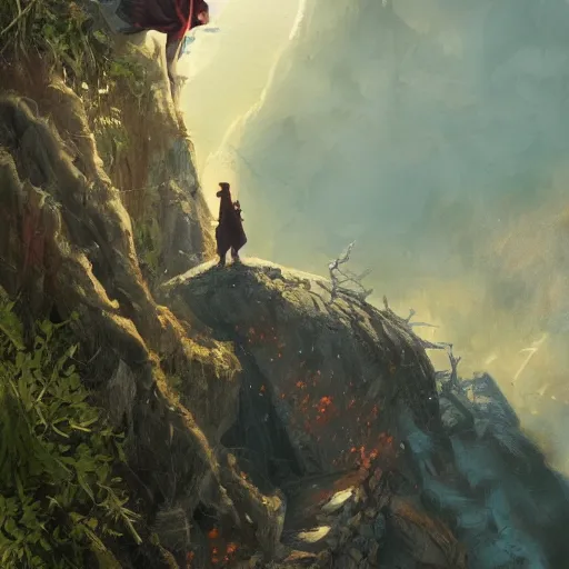 Image similar to angel protecting man falling from a cliff, detailed intricate ink illustration, happy atmosphere, detailed illustration, hd, 4k, digital art, overdetailed art, by greg rutkowski, by loish, complementing colors, Trending on artstation, movie poster style