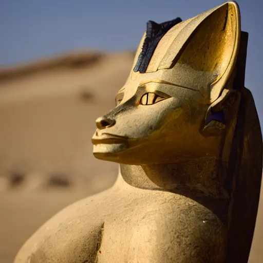 Prompt: a photograph of anubis in ancient egypt, 3 5 mm, portrait, f / 1 1, bokeh depth of field