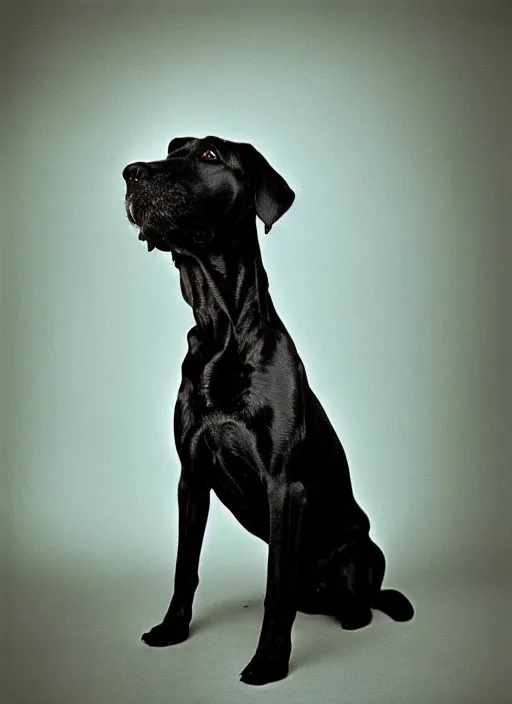 Image similar to a lumpy dog, body like a cloud, black, mutt, pitt, lab, photorealistic leica s photograph, kodachrome, psychedelic, platon