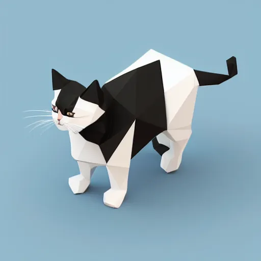 Image similar to cat on white background, 3d isometric, low poly