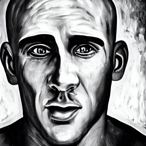 Image similar to an impasto oil painting from the 1 9 3 0 s of kelly slater!! with a moustage, 5 0 mm black and white photography, high detail, 4 k resolution