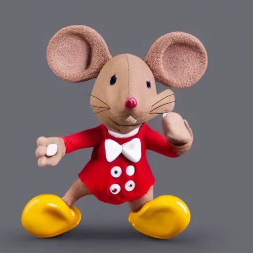 Prompt: a mouse with red pants and yellow shoes smiles, animated, disney