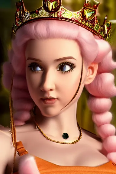 Image similar to very very intricate photorealistic photo of a realistic human version of princess peach wearing her crown in an episode of game of thrones, photo is in focus with detailed atmospheric lighting, award - winning details