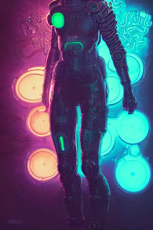 Image similar to portrait of a psychedelic girl with a biomechanic armor and neon light by Laurie Greasley and Greg Rutkowski and Gustave Doré, digital painting, highly detailed, trending on artstation