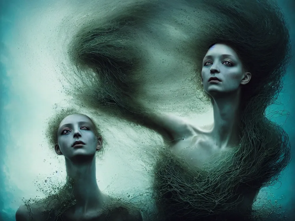 Image similar to kodak portra 4 0 0 fine art portrait by paolo roversi of a dystopian woman hybrid fluid water statue in a scenic dystopian environment, vortex hair floating in air, dreamy intricate, elegant, highly detailed, digital art, artstation, smooth, sharp focus, tomasz alen kopera, peter mohrbacher, donato giancola, dreamy colors