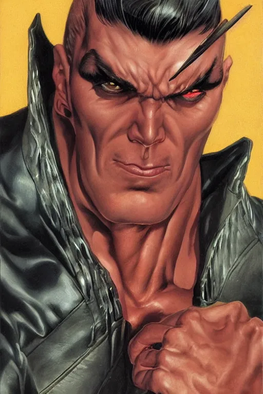 Prompt: close up portrait of strong muscular handsome super villain diabolik, groovy and cool, black zentai and long eyelashes, by j. c. leyendecker, james gurney, gerald brom