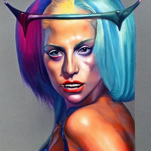 Prompt: detailed details photorealistic pictures lady gaga as harley queen in the style of bob peak and alex ross, gouache and wash paints color, detailed details facial and body and human and environments and proportionate, detailed 5 k details.