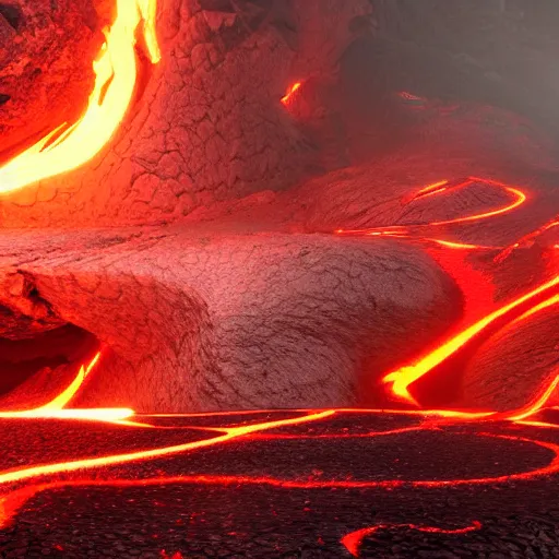 Prompt: a lava factory in a magma realm, futuristic, sci-fi, featured on artstation, cinematic lighting, 8k hd artwork, magma flowing