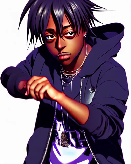 Image similar to juice wrld rapper rockstar legend as an anime character highly detailed photo realistic anime digital art