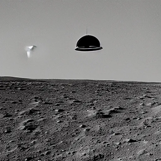 Prompt: a ufo seen on the surface of the moon, vintage photo, old, grainy, sepia