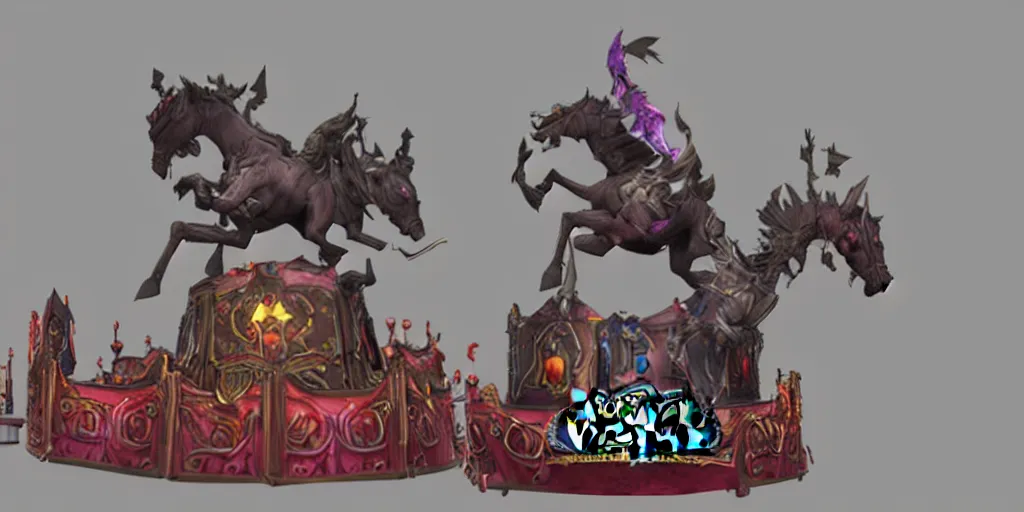 Prompt: a 3d sculpt of a haunted undead evil circus carousel horse, world of warcraft, league of legends