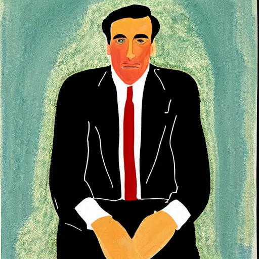 Prompt: portrait of jon hamm by david hockney and peter doig