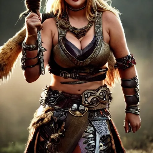 Image similar to full body photo of kate upton as a barbarian warrior