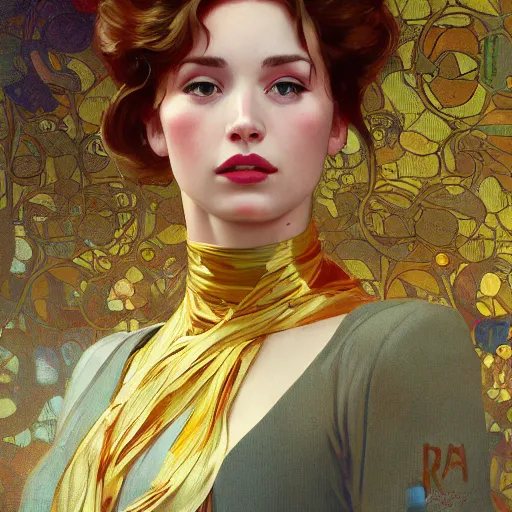 Image similar to modern woman | hyperrealistic | action pose | digital painting | trending on artstation | pinup portrait | clean | illustration | dressed | Unreal Engine 5 | 8k resolution | by Greg Rutkowski Alphonse Mucha Gustav Klimt and Mel Ramos