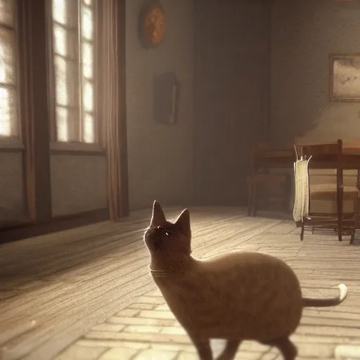 Prompt: cute cat lapping milk, in game pathologic 2, digital art, unreal engine, cinematic composition, sharp, details, hyper - detailed, hd