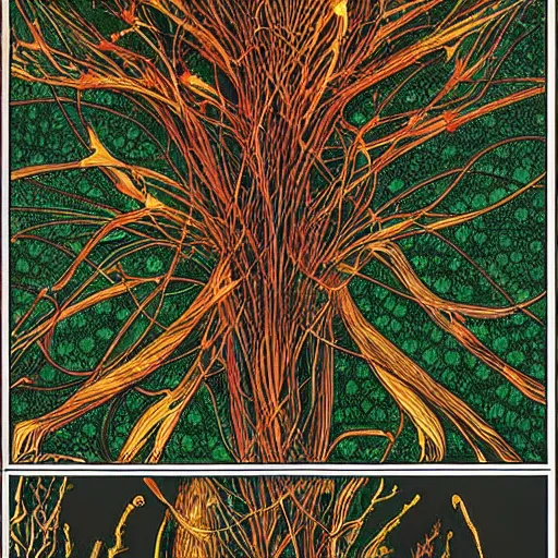 Prompt: poster of a jungle of artificial neural networks and neurons, neurons, highly detailed, in the style of Moebius, Jean Giraud